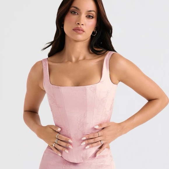 House of CB 'Rafa' pink floral satin longline corset size Small Cup A/C - Picture 4 of 7